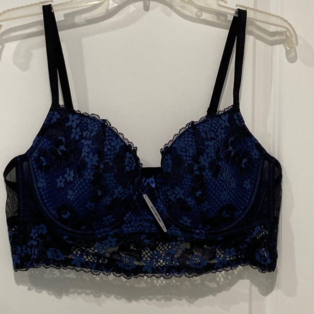 NWT- Adore Me black‎ and blue lace bra size 38D